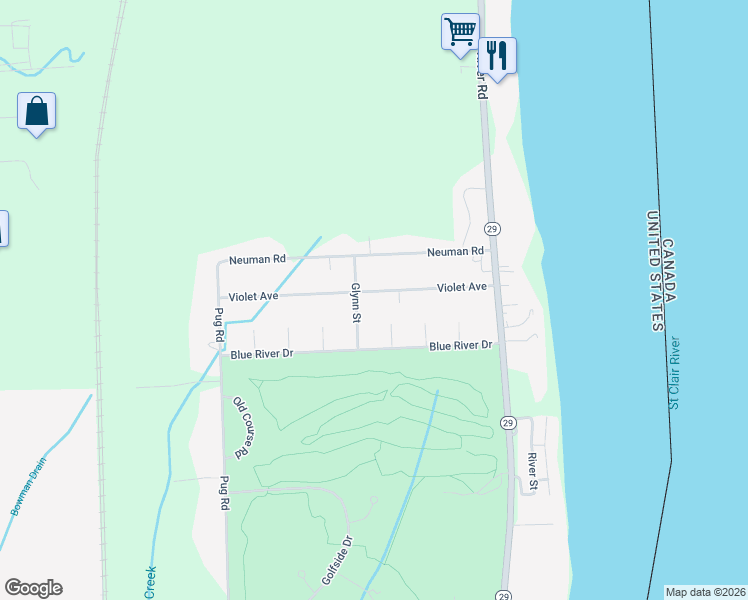 map of restaurants, bars, coffee shops, grocery stores, and more near 4107 Violet Avenue in Saint Clair