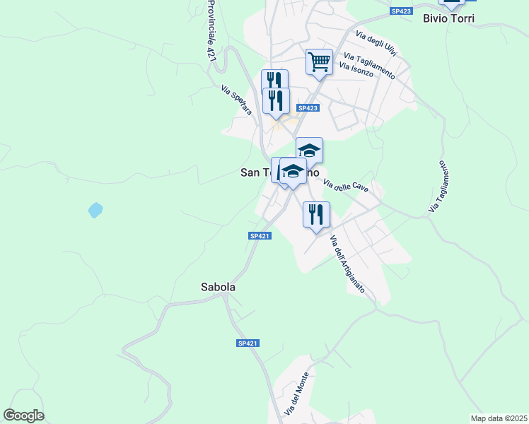 map of restaurants, bars, coffee shops, grocery stores, and more near 12 Via Belvedere in San Terenziano