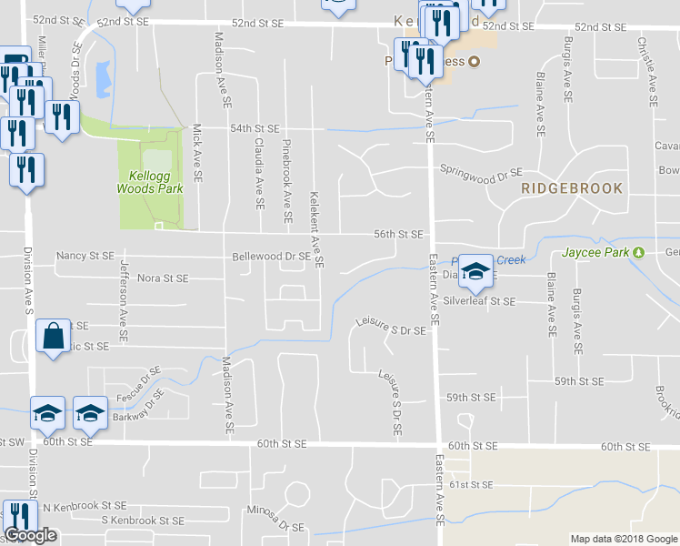 map of restaurants, bars, coffee shops, grocery stores, and more near 5692 Roseworth Court Southeast in Kentwood