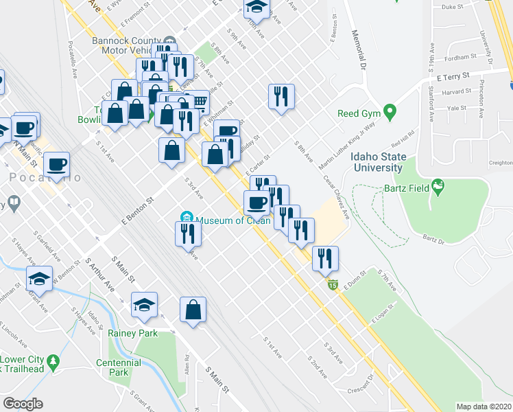 map of restaurants, bars, coffee shops, grocery stores, and more near 835 U.S. 91 in Pocatello