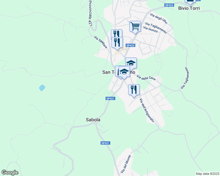 map of restaurants, bars, coffee shops, grocery stores, and more near 12 Via Belvedere in San Terenziano