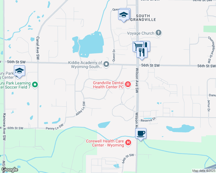 map of restaurants, bars, coffee shops, grocery stores, and more near 4131 Ayrshire Drive Southwest in Wyoming