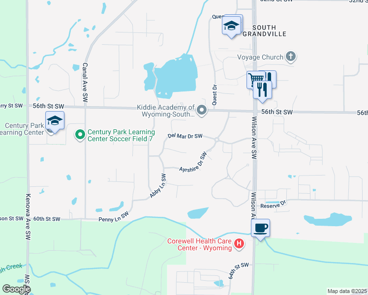 map of restaurants, bars, coffee shops, grocery stores, and more near 4253 Limousin Ct SW in Wyoming