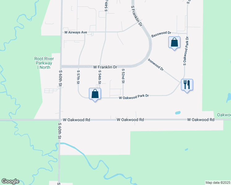 map of restaurants, bars, coffee shops, grocery stores, and more near 10165 South 52nd Street in Franklin