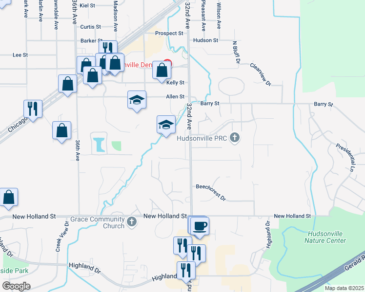 map of restaurants, bars, coffee shops, grocery stores, and more near 5037 32nd Avenue in Hudsonville