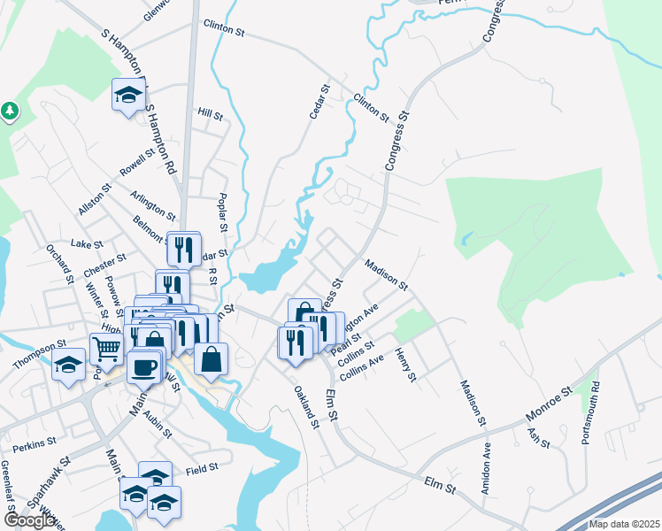 map of restaurants, bars, coffee shops, grocery stores, and more near 35 Congress Street in Amesbury