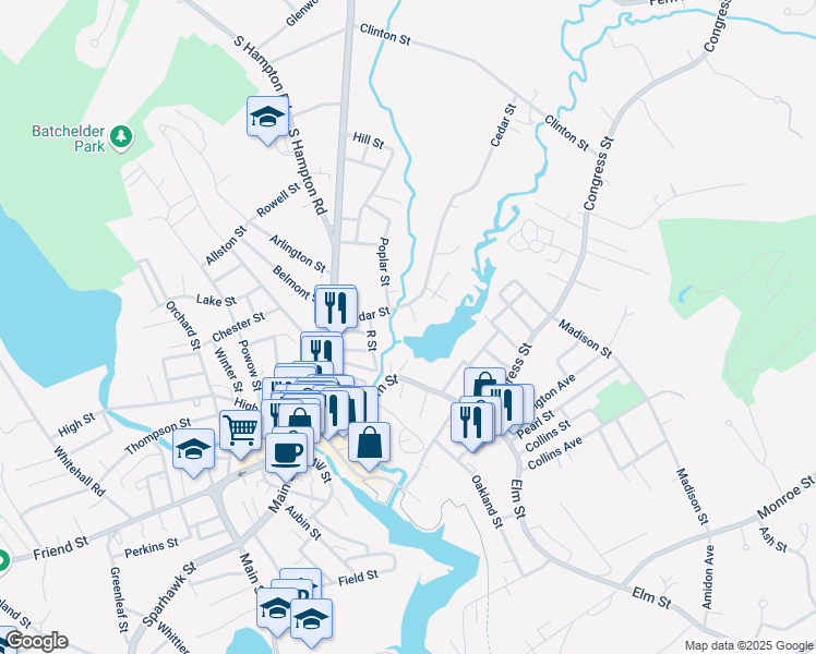 map of restaurants, bars, coffee shops, grocery stores, and more near 7 Cedar Court in Amesbury