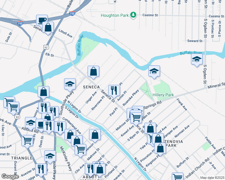 map of restaurants, bars, coffee shops, grocery stores, and more near 19 Sage Avenue in Buffalo