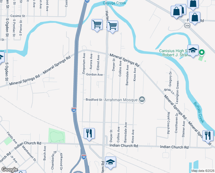 map of restaurants, bars, coffee shops, grocery stores, and more near 661 Harlem Road in West Seneca