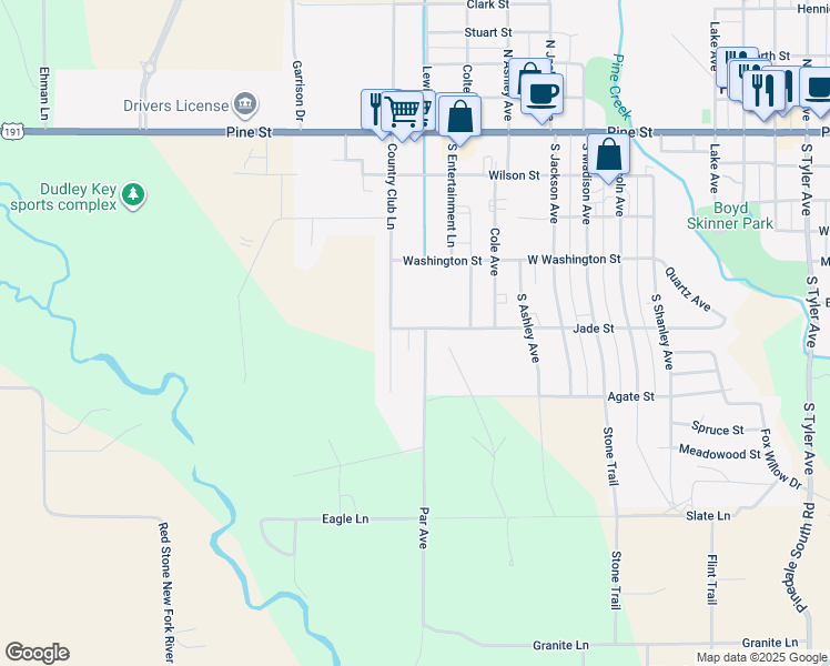 map of restaurants, bars, coffee shops, grocery stores, and more near 400 Par Avenue in Pinedale
