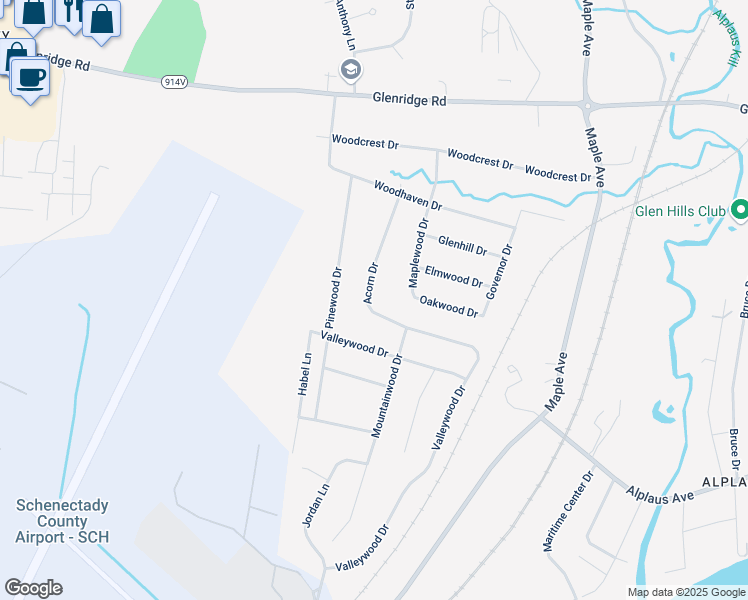 map of restaurants, bars, coffee shops, grocery stores, and more near 125 Acorn Drive in Schenectady