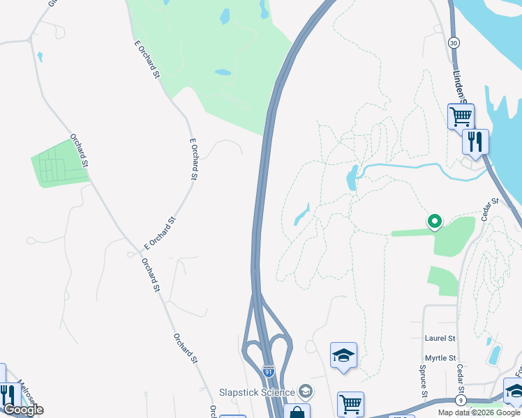 map of restaurants, bars, coffee shops, grocery stores, and more near Interstate 91 in Brattleboro
