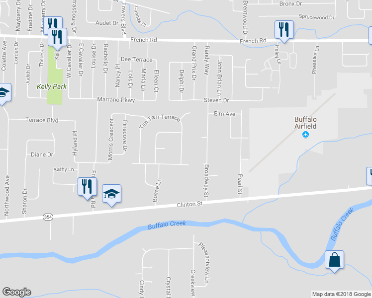 map of restaurants, bars, coffee shops, grocery stores, and more near 244 Tim Tam Terrace in Buffalo