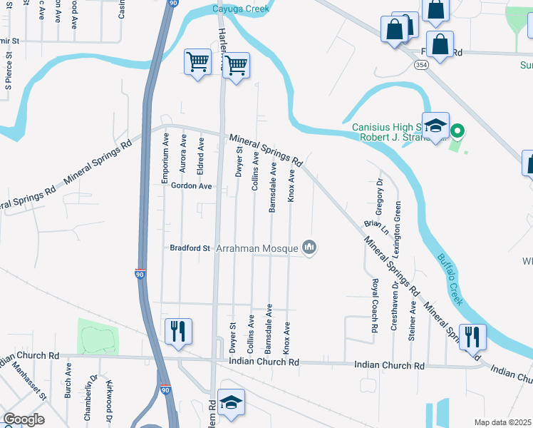 map of restaurants, bars, coffee shops, grocery stores, and more near 232 Barnsdale Avenue in Buffalo
