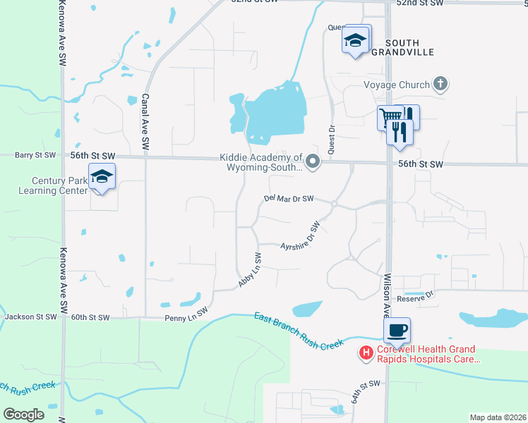 map of restaurants, bars, coffee shops, grocery stores, and more near 4310 Del Mar Drive Southwest in Wyoming