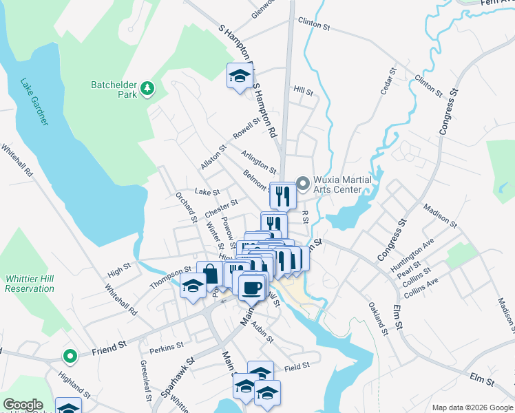 map of restaurants, bars, coffee shops, grocery stores, and more near 15 Prospect Street in Amesbury