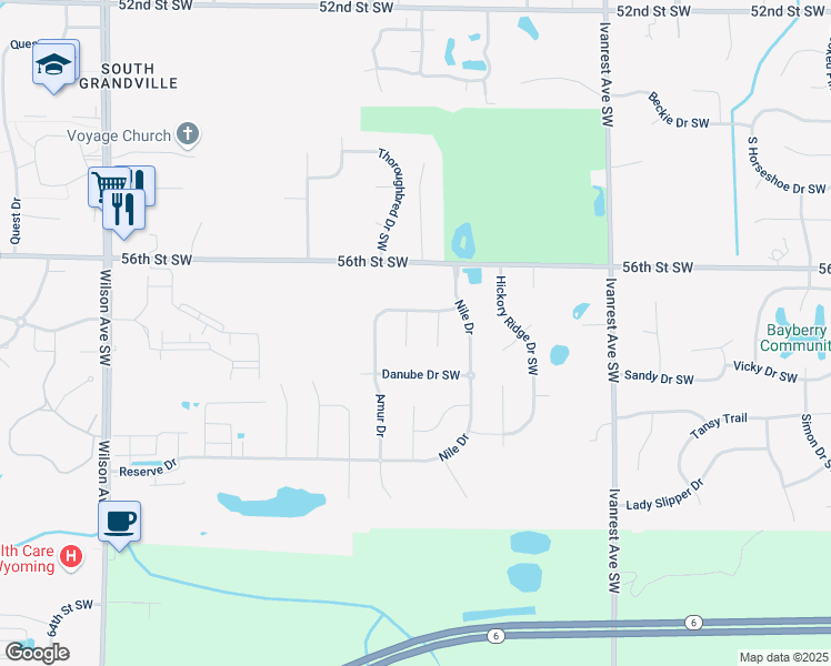 map of restaurants, bars, coffee shops, grocery stores, and more near 5714 Rhine Ct SW in Wyoming