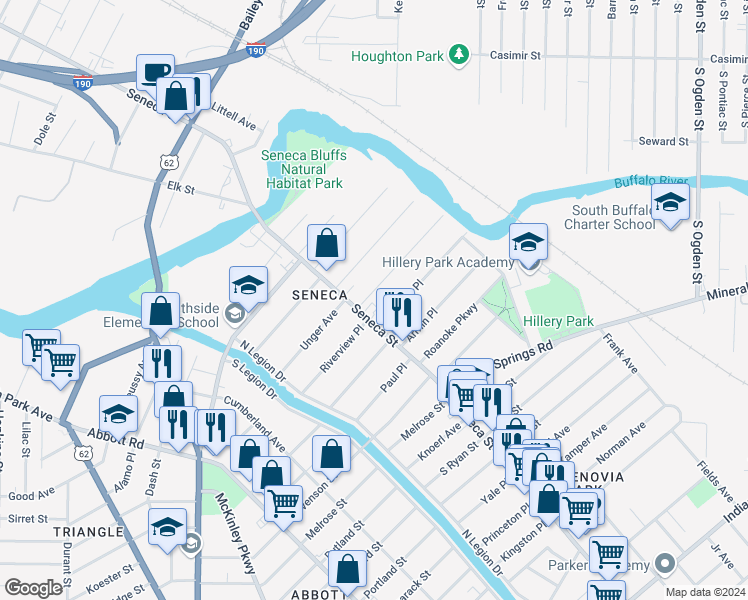 map of restaurants, bars, coffee shops, grocery stores, and more near 19 Sage Ave in Buffalo