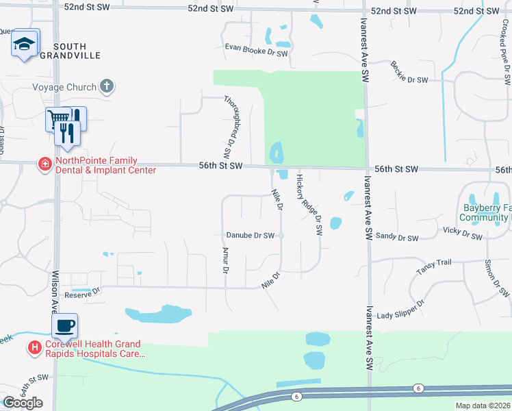 map of restaurants, bars, coffee shops, grocery stores, and more near 5701 Elbe Court Southwest in Wyoming