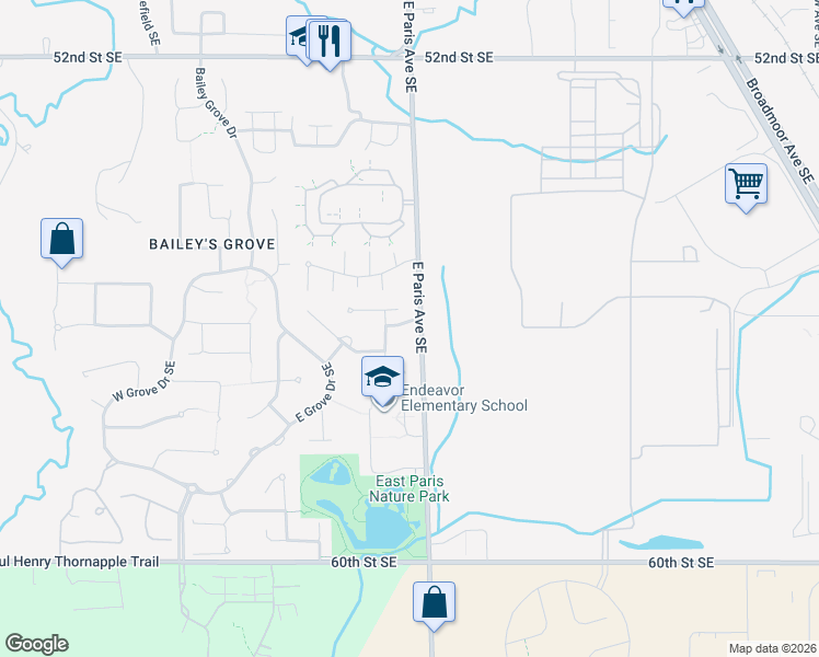 map of restaurants, bars, coffee shops, grocery stores, and more near 3978 East De Blaay Drive Southeast in Kentwood