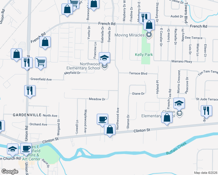 map of restaurants, bars, coffee shops, grocery stores, and more near 372 Forest Drive in Buffalo