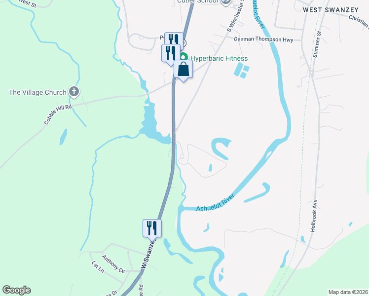 map of restaurants, bars, coffee shops, grocery stores, and more near 836 West Swanzey Road in Swanzey