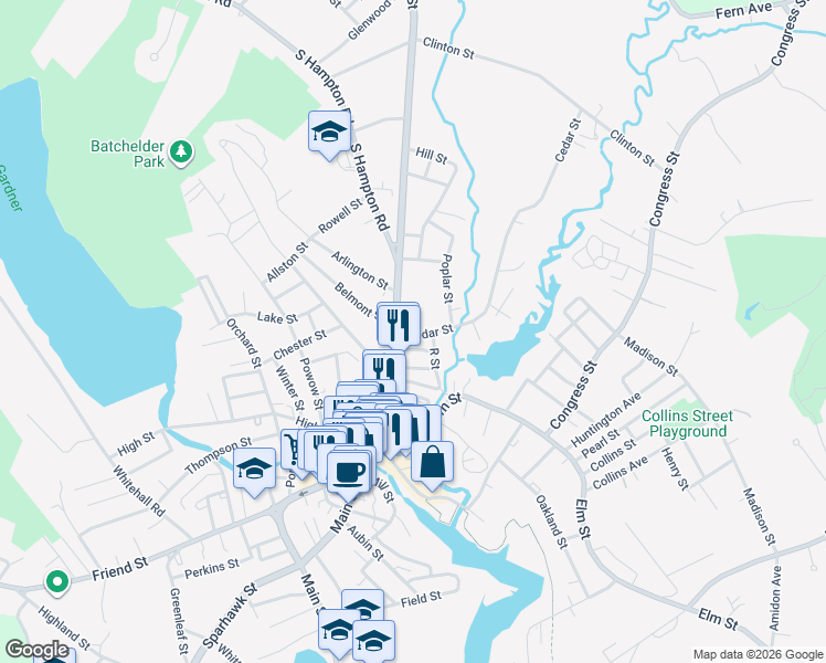 map of restaurants, bars, coffee shops, grocery stores, and more near 4 Cedar Street in Amesbury