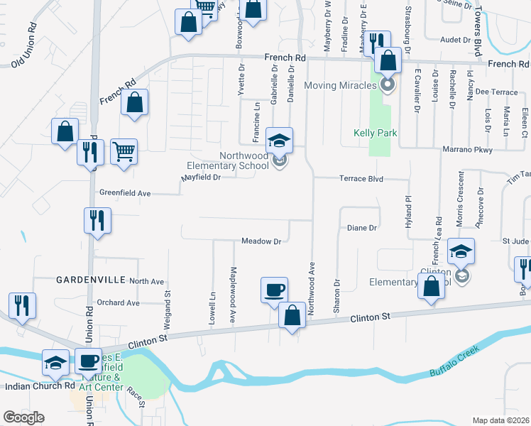 map of restaurants, bars, coffee shops, grocery stores, and more near 336 Forest Drive in Buffalo