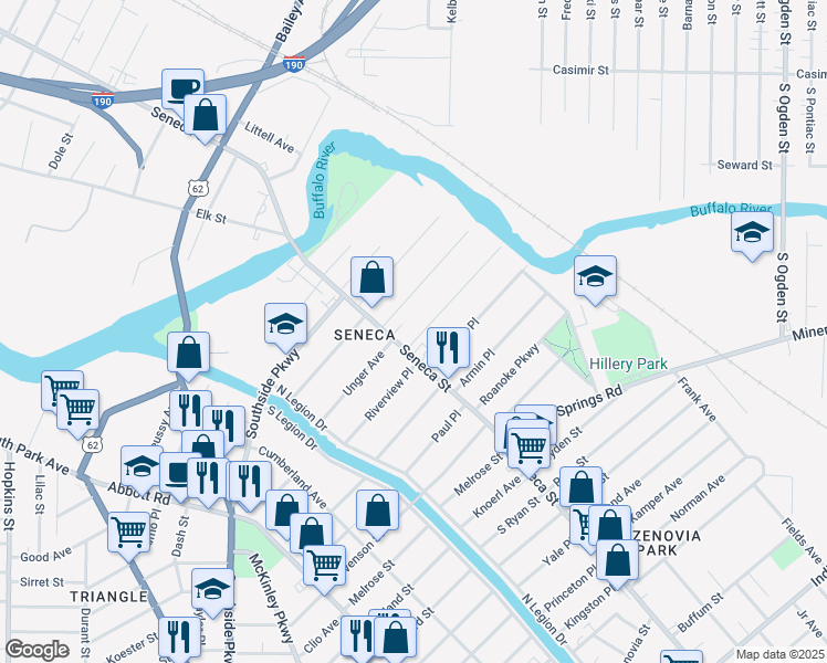 map of restaurants, bars, coffee shops, grocery stores, and more near 19 Sage Avenue in Buffalo