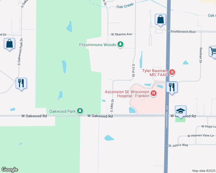 map of restaurants, bars, coffee shops, grocery stores, and more near 3448 West Red Leaf Court in Franklin