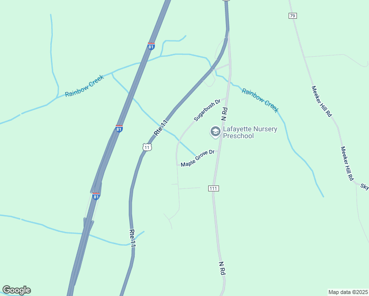 map of restaurants, bars, coffee shops, grocery stores, and more near 5925 Maple Grove Drive in Tully