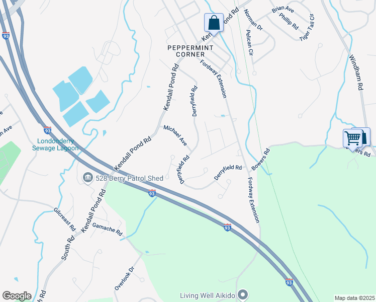 map of restaurants, bars, coffee shops, grocery stores, and more near 39 Derryfield Rd in Derry
