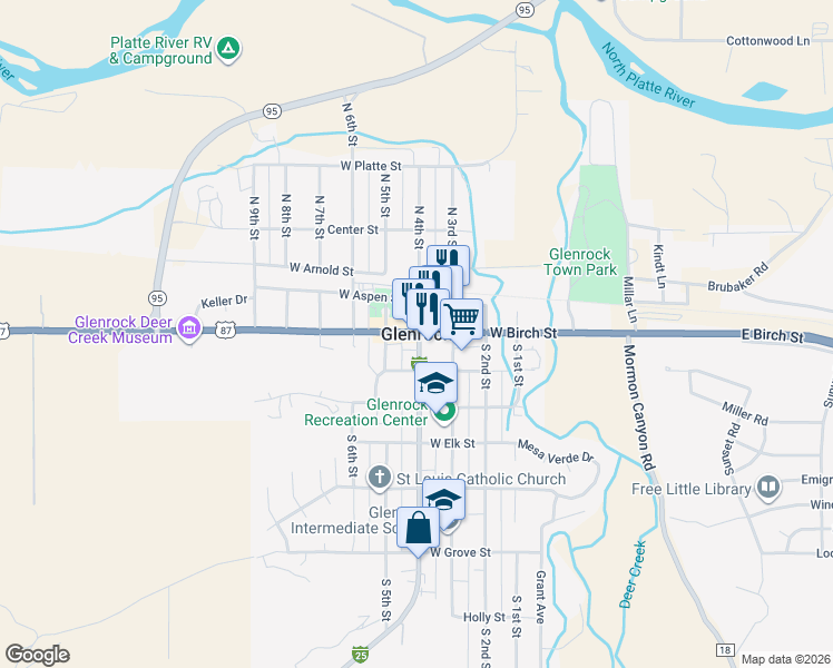 map of restaurants, bars, coffee shops, grocery stores, and more near in Glenrock