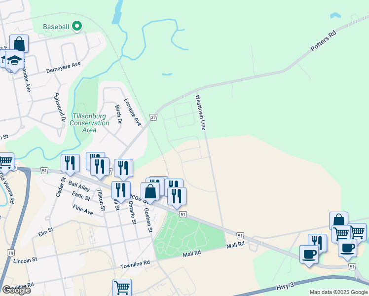 map of restaurants, bars, coffee shops, grocery stores, and more near in Tillsonburg