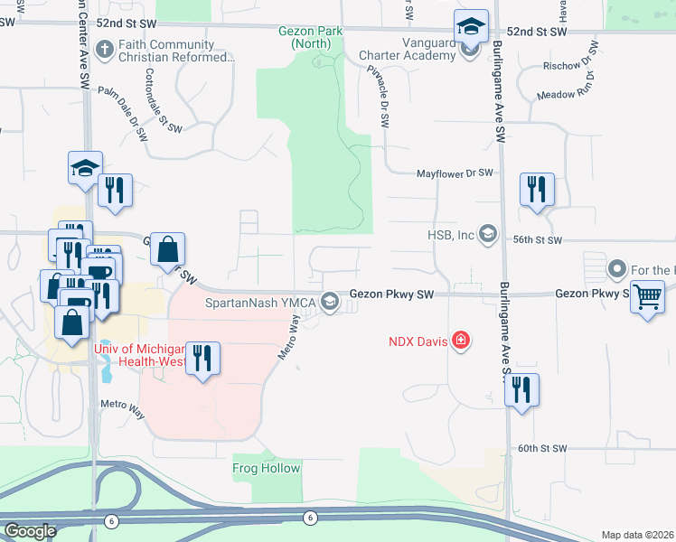 map of restaurants, bars, coffee shops, grocery stores, and more near 1875 Parkcrest Drive Southwest in Wyoming