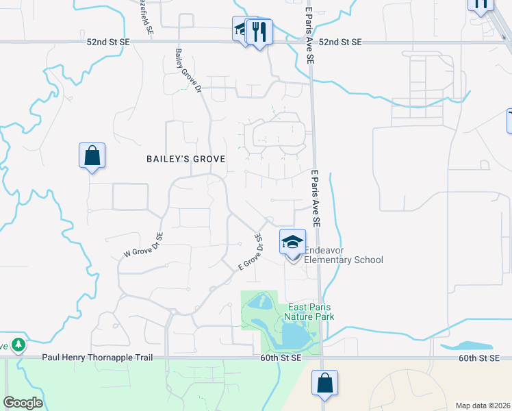 map of restaurants, bars, coffee shops, grocery stores, and more near 3877 West De Blaay Court Southeast in Kentwood