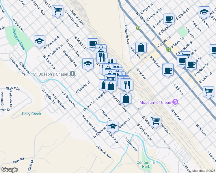 map of restaurants, bars, coffee shops, grocery stores, and more near 328 West Clark Street in Pocatello