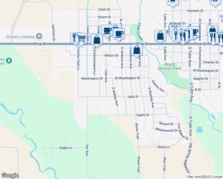 map of restaurants, bars, coffee shops, grocery stores, and more near 341 South Ashley Avenue in Pinedale