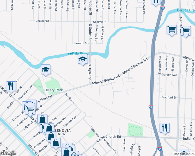 map of restaurants, bars, coffee shops, grocery stores, and more near 45 Polish Place in Buffalo