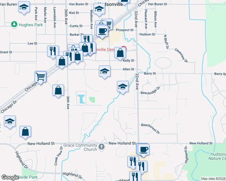 map of restaurants, bars, coffee shops, grocery stores, and more near 5037 32nd Avenue in Hudsonville