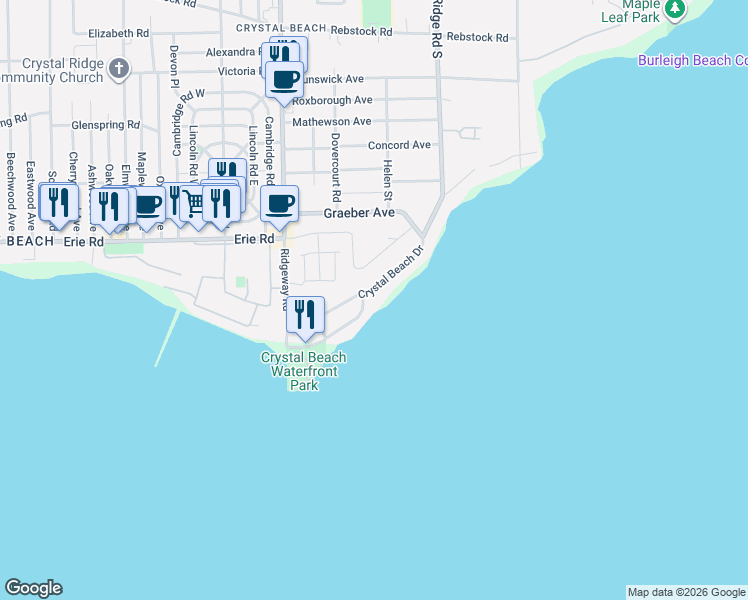 map of restaurants, bars, coffee shops, grocery stores, and more near 3763 Crystal Beach Drive in Fort Erie