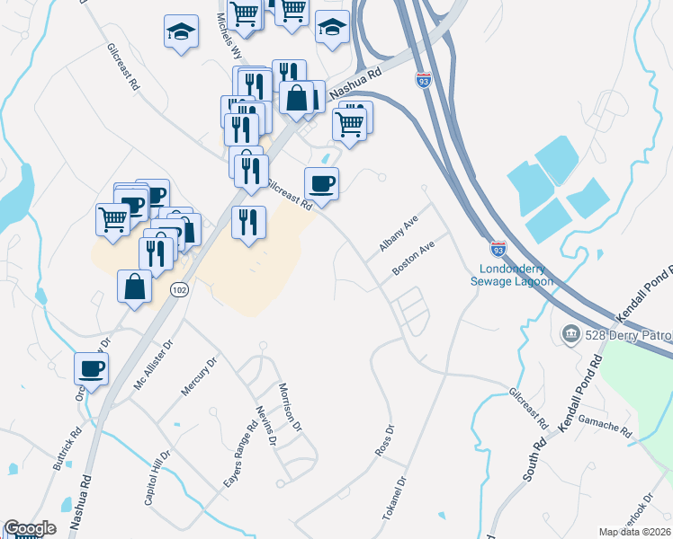 map of restaurants, bars, coffee shops, grocery stores, and more near 50 Gilcreast Road in Londonderry