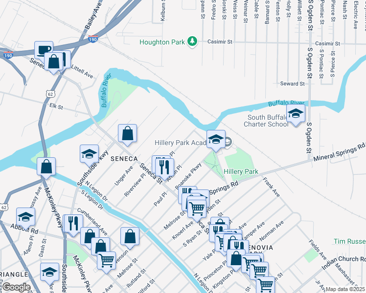 map of restaurants, bars, coffee shops, grocery stores, and more near 95 Pomona Place in Buffalo
