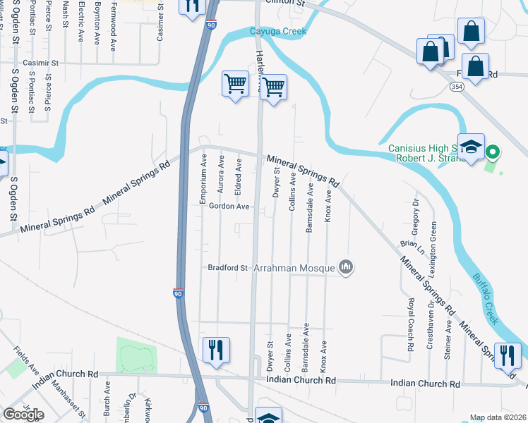 map of restaurants, bars, coffee shops, grocery stores, and more near 720 Harlem Road in Buffalo