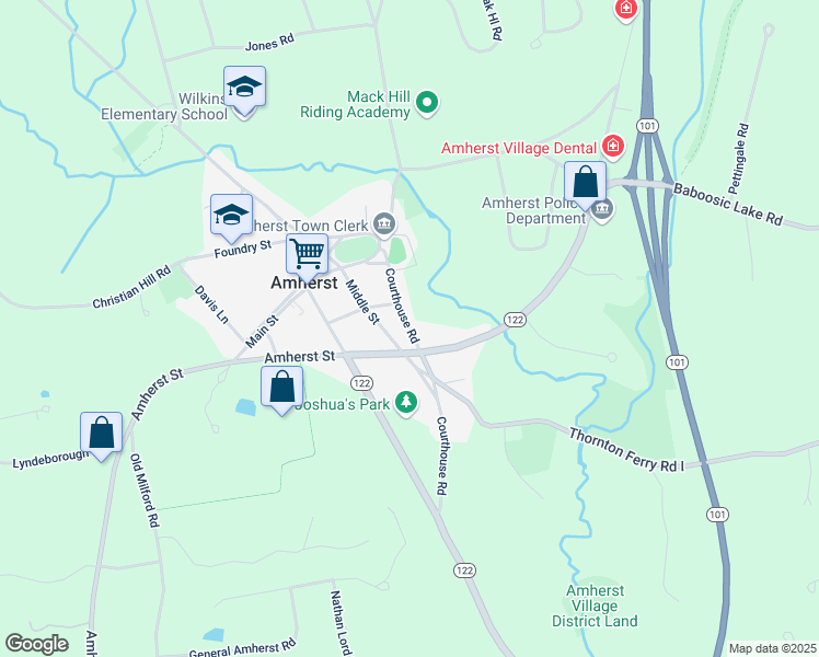 map of restaurants, bars, coffee shops, grocery stores, and more near 14 Courthouse Road in Amherst