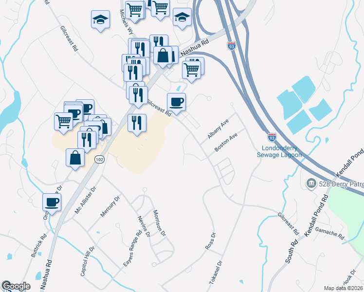map of restaurants, bars, coffee shops, grocery stores, and more near 50 Gilcreast Road in Londonderry