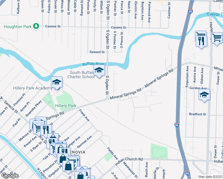 map of restaurants, bars, coffee shops, grocery stores, and more near 45 Polish Place in Buffalo