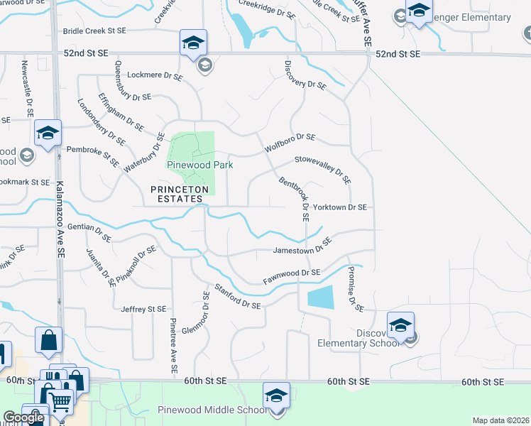 map of restaurants, bars, coffee shops, grocery stores, and more near 2107 Wilmont Drive Southeast in Kentwood