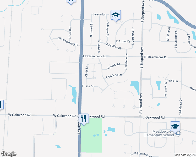 map of restaurants, bars, coffee shops, grocery stores, and more near 10030 South Jennifer Court in Oak Creek