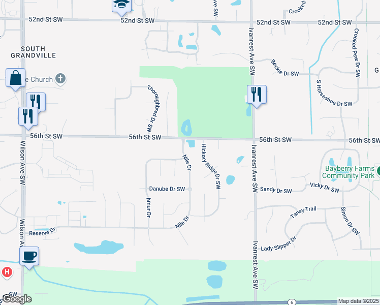 map of restaurants, bars, coffee shops, grocery stores, and more near 5631 Yukon Drive Southwest in Wyoming